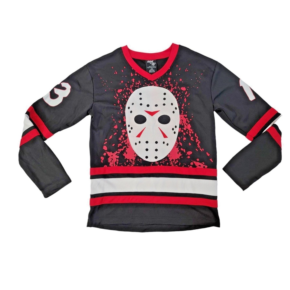 Friday the 13th Jason Voorhees Hockey Jersey Men's Size XS Shirt Black & Red - Picture 1 of 10